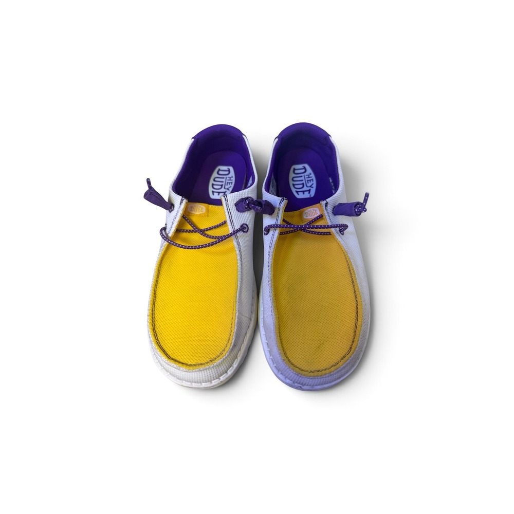 Hey Dude Wendy LSU Tigers Purple Gold Mesh Slip On Loafers Womens Size 8